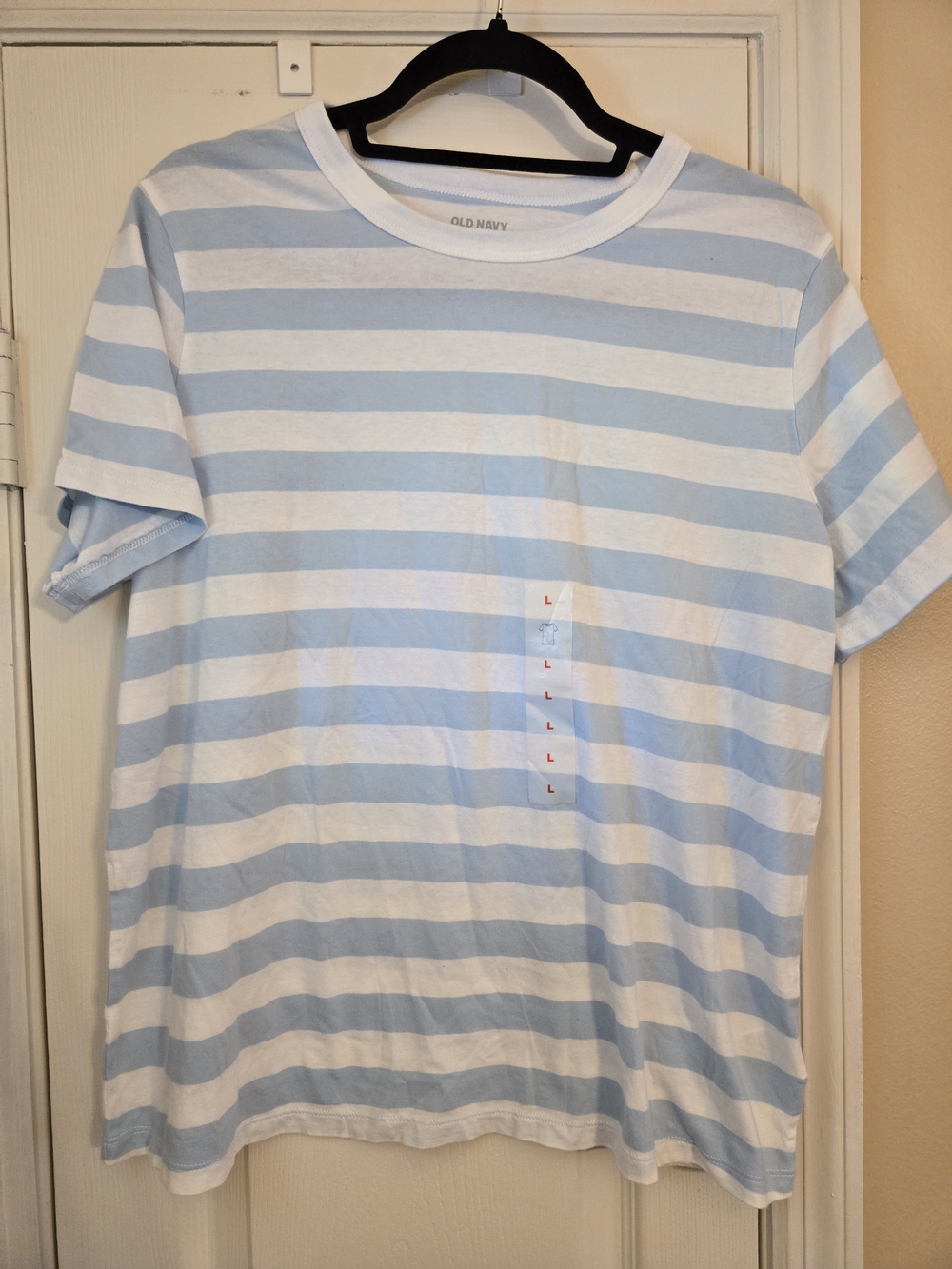 Old Navy Women's Light Blue & White Striped Crew Neck Cotton T-Shirt Size Large
